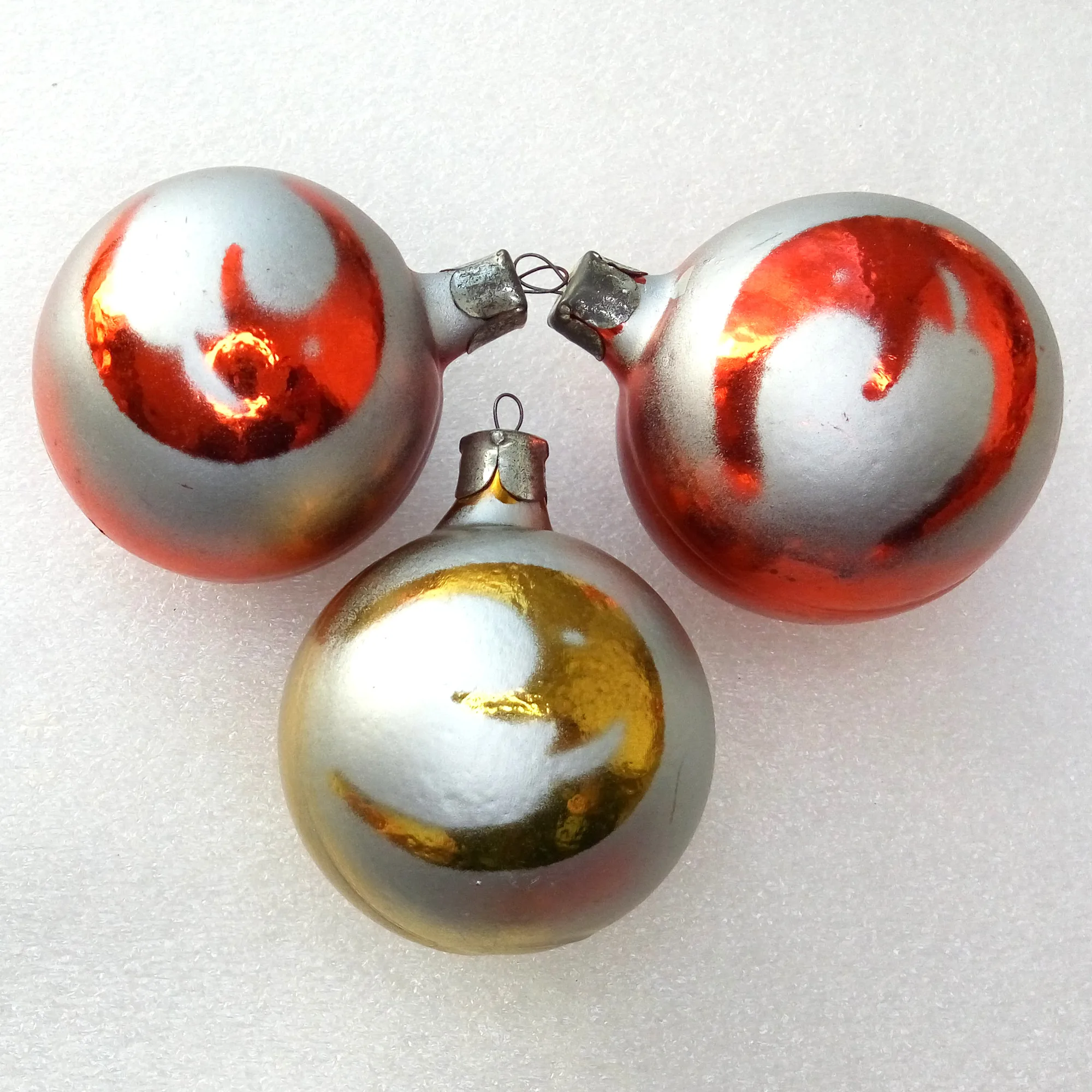 Set of 3 Vintage Ukrainian Glass Christmas Ornaments Tree Ball w Moon