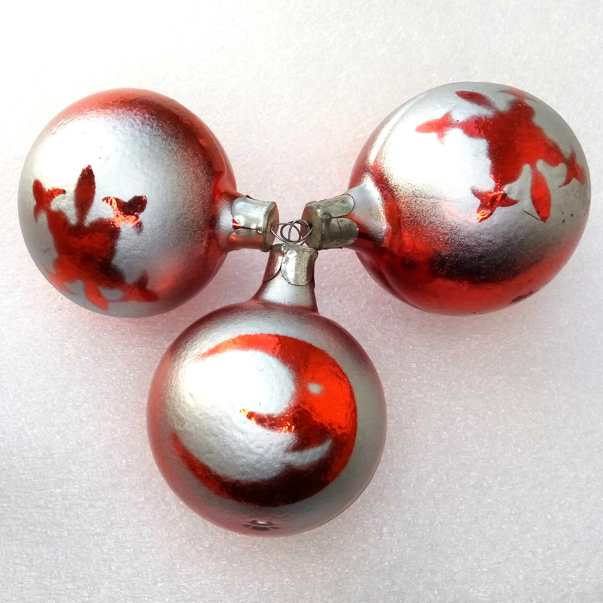 Set of 3 Vintage Ukrainian Glass Christmas Ornaments Balls