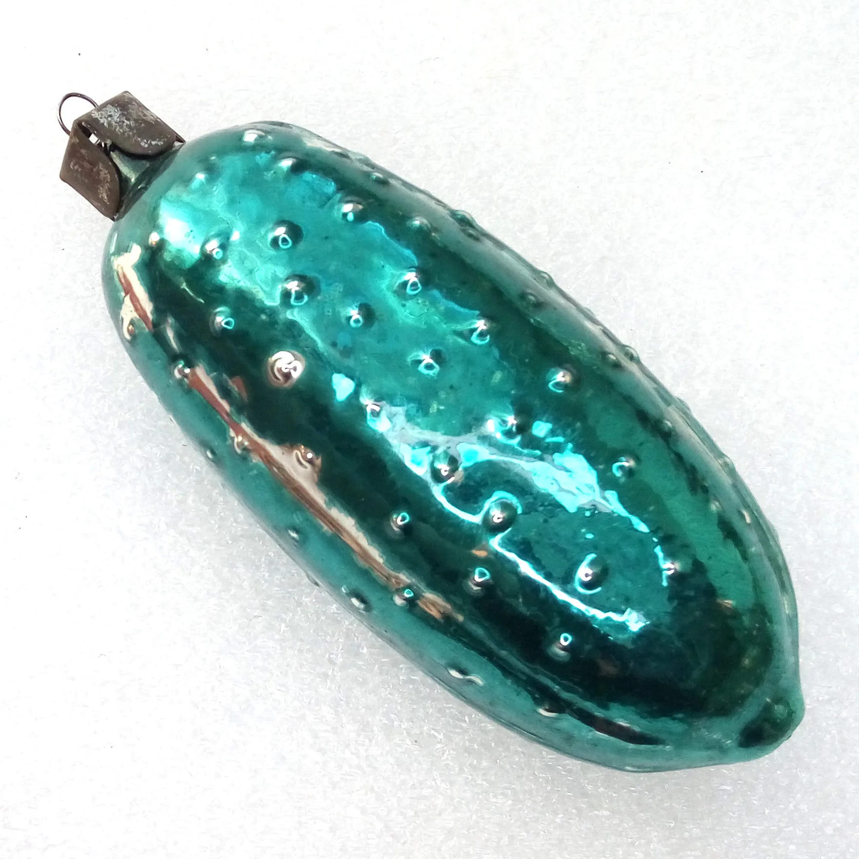 Vintage Ukrainian Glass Christmas Ornament Pickle
