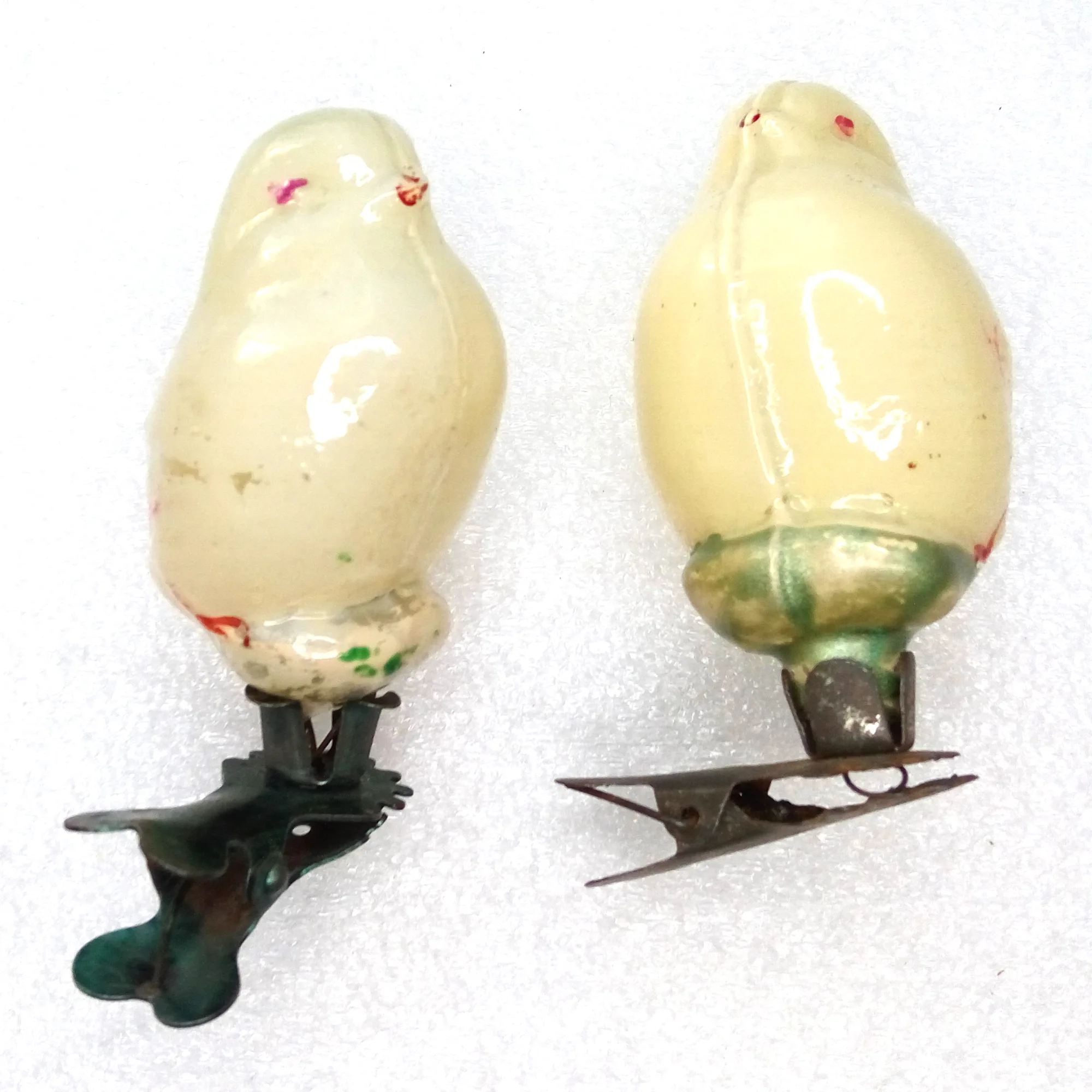 Set of 2 Vintage Ukrainian Glass Christmas Ornaments Tree Chickens