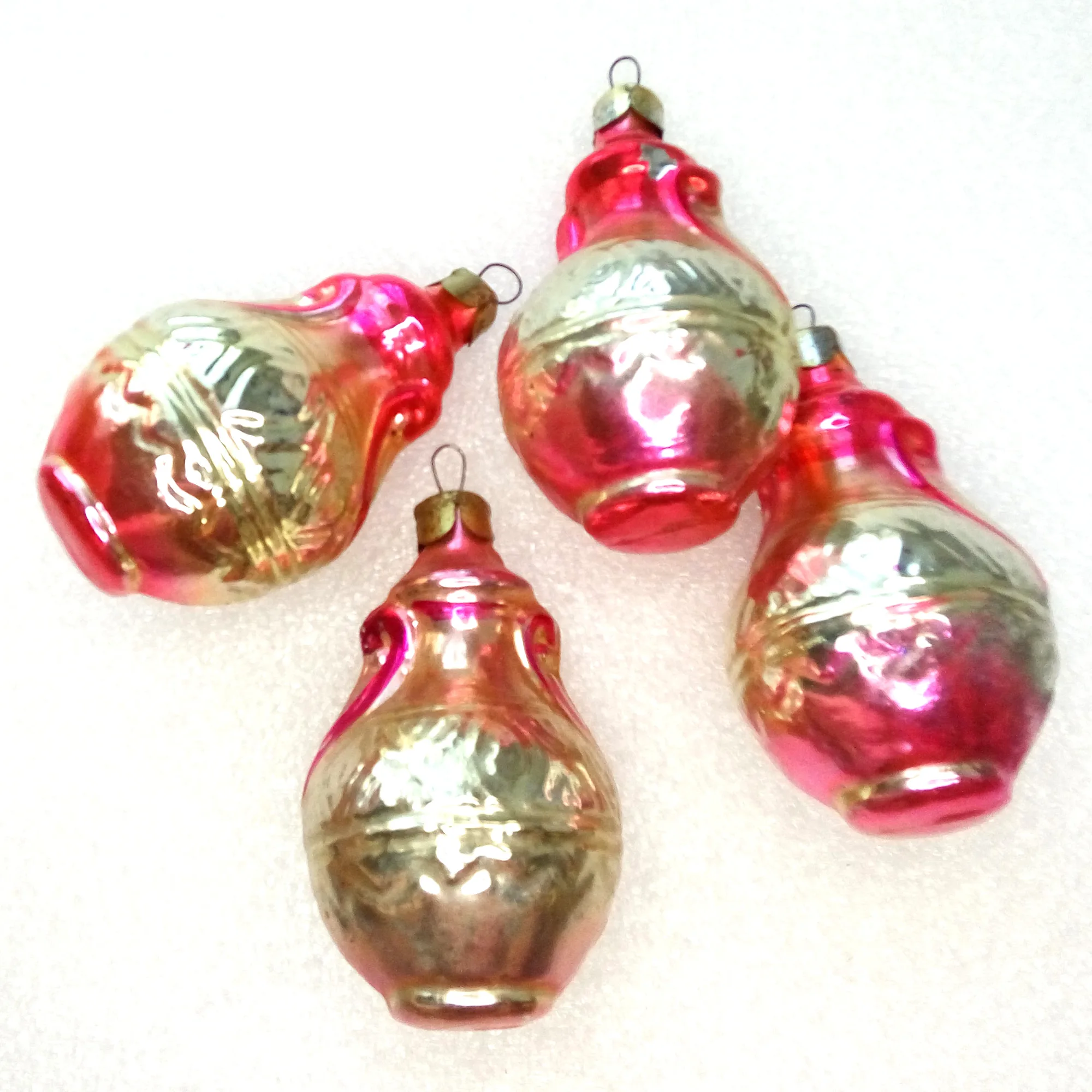 Set of 4 Vintage Ukrainian Glass Christmas Ornaments Jugs