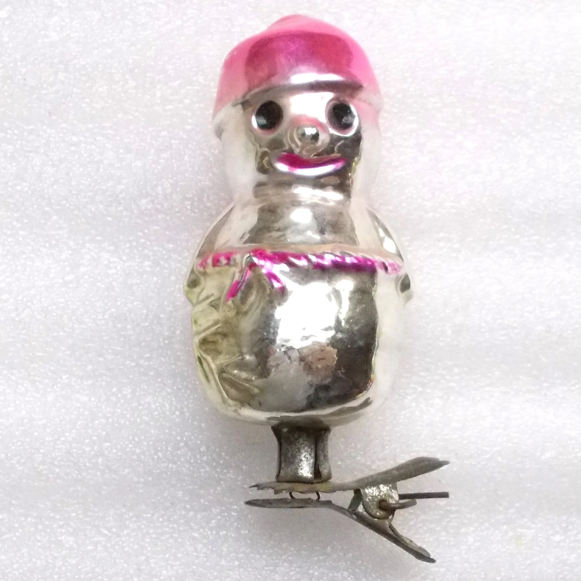 Antique Vintage Glass Christmas Ornament Decor Old Snowman Figure Figural Toy