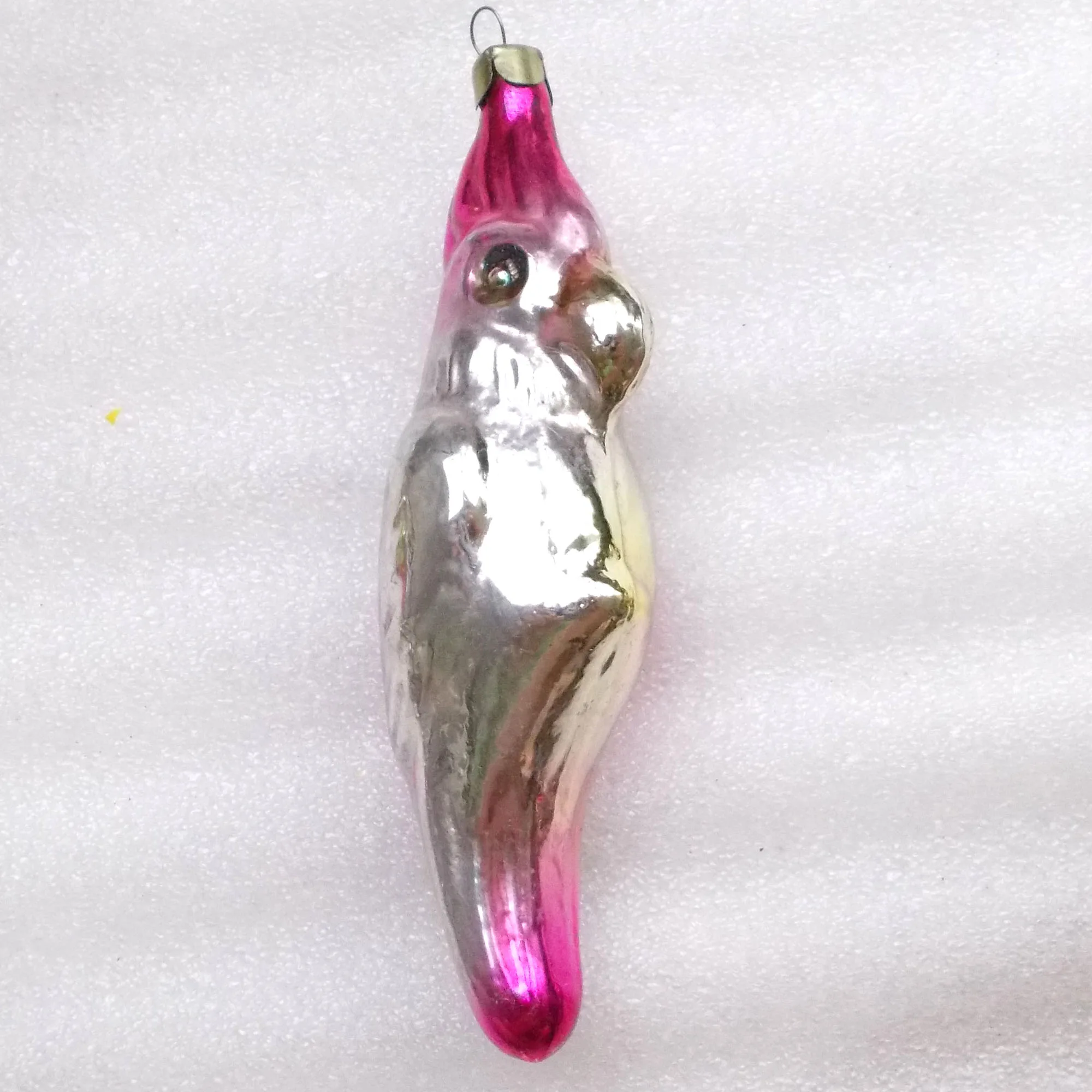 Vintage USSR Silver Glass Christmas Ornaments Parrot