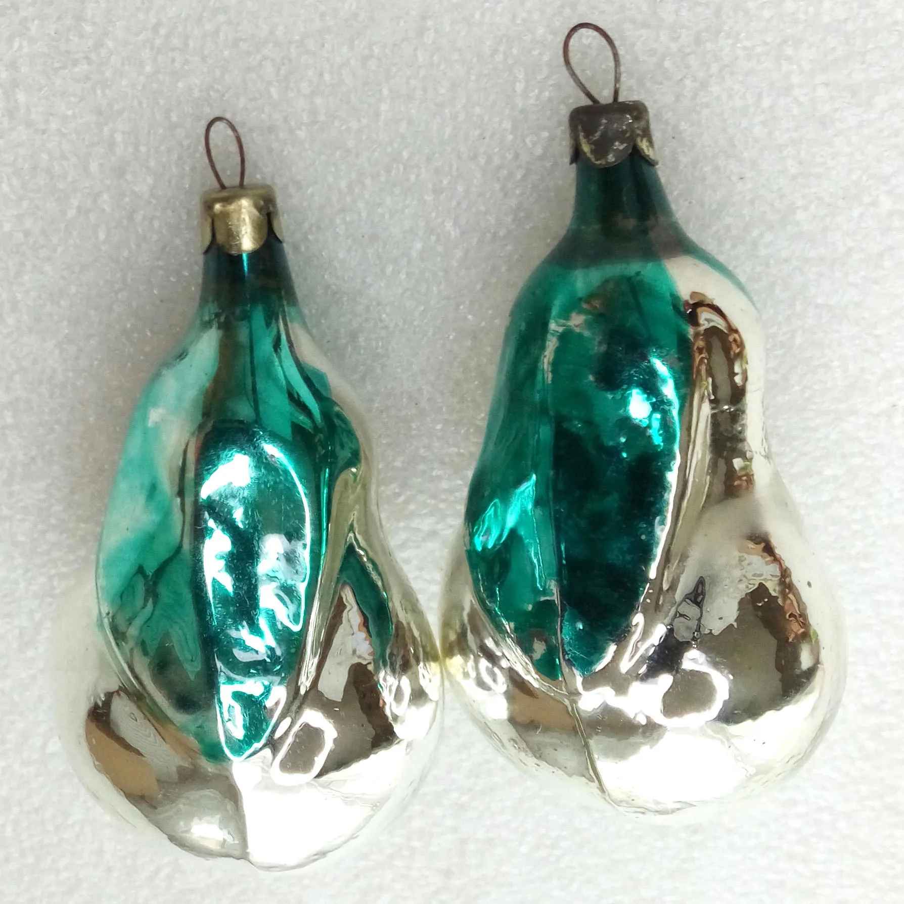 Set of 2 Antique Vintage Glass Christmas Ornaments Old Pears