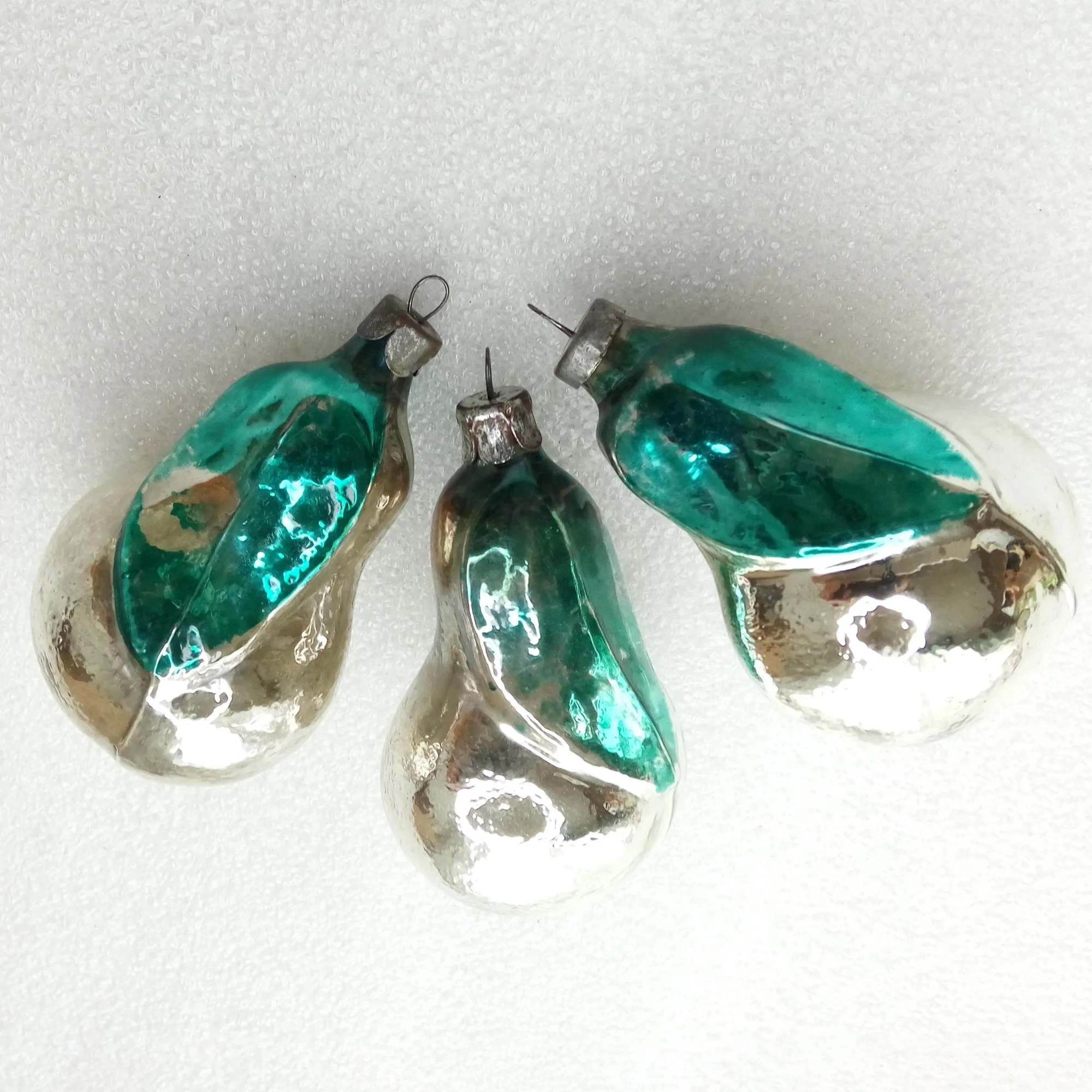 Set of 3 Antique Vintage Glass Christmas Ornaments Old Pears