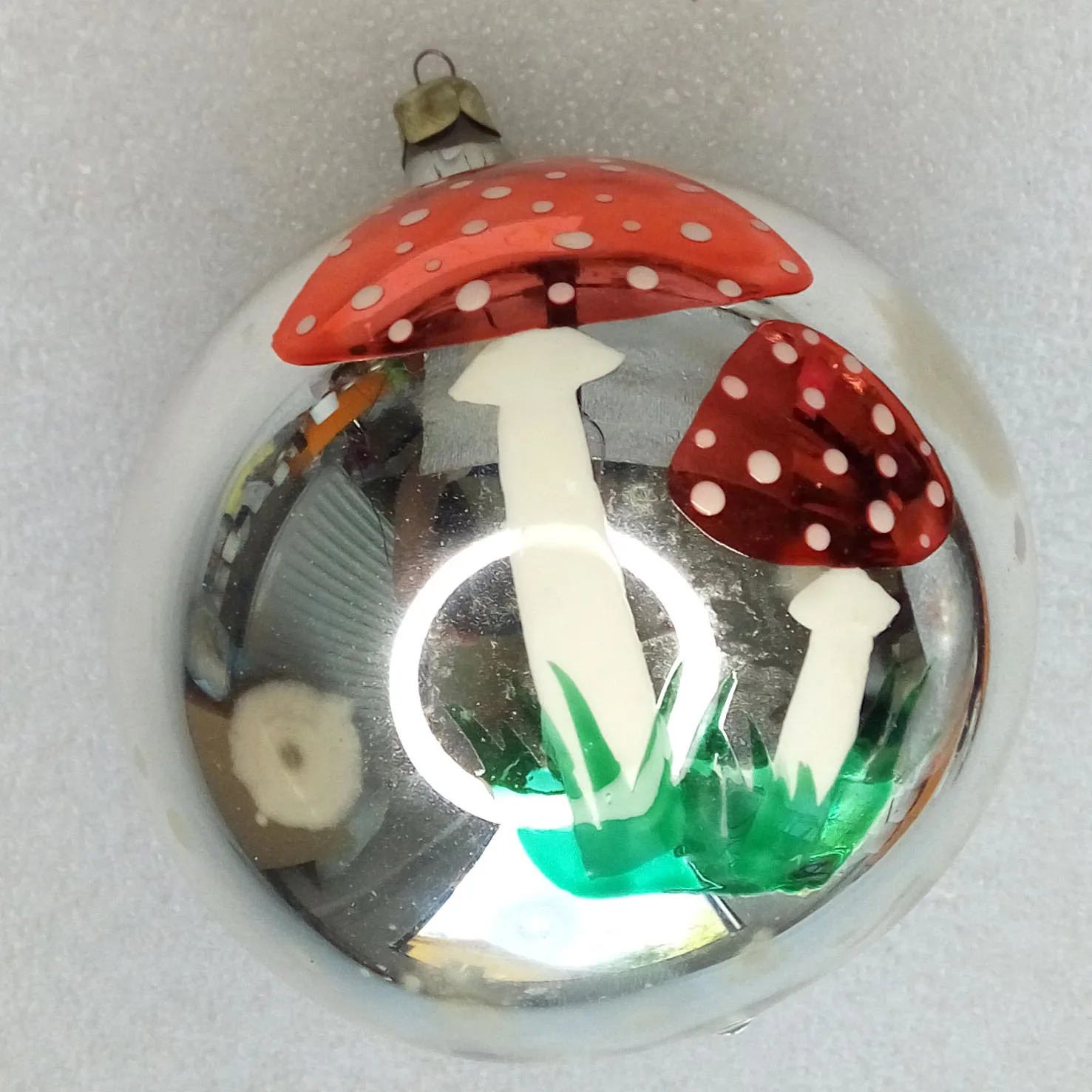 Unique Vintage Glass Christmas Ornament Ball Mushrooms