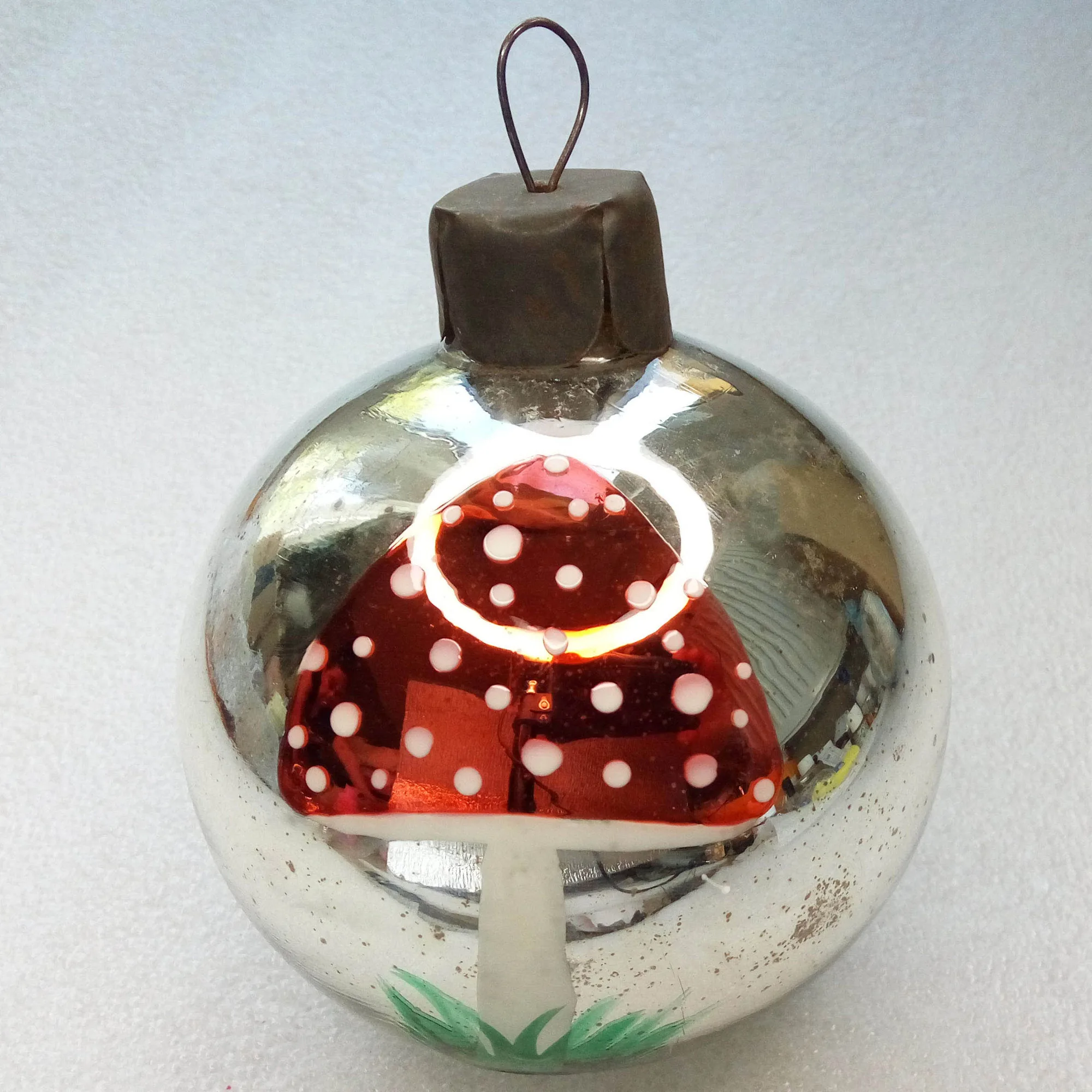 Unique Vintage Glass Christmas Ornament Ball Mushrooms