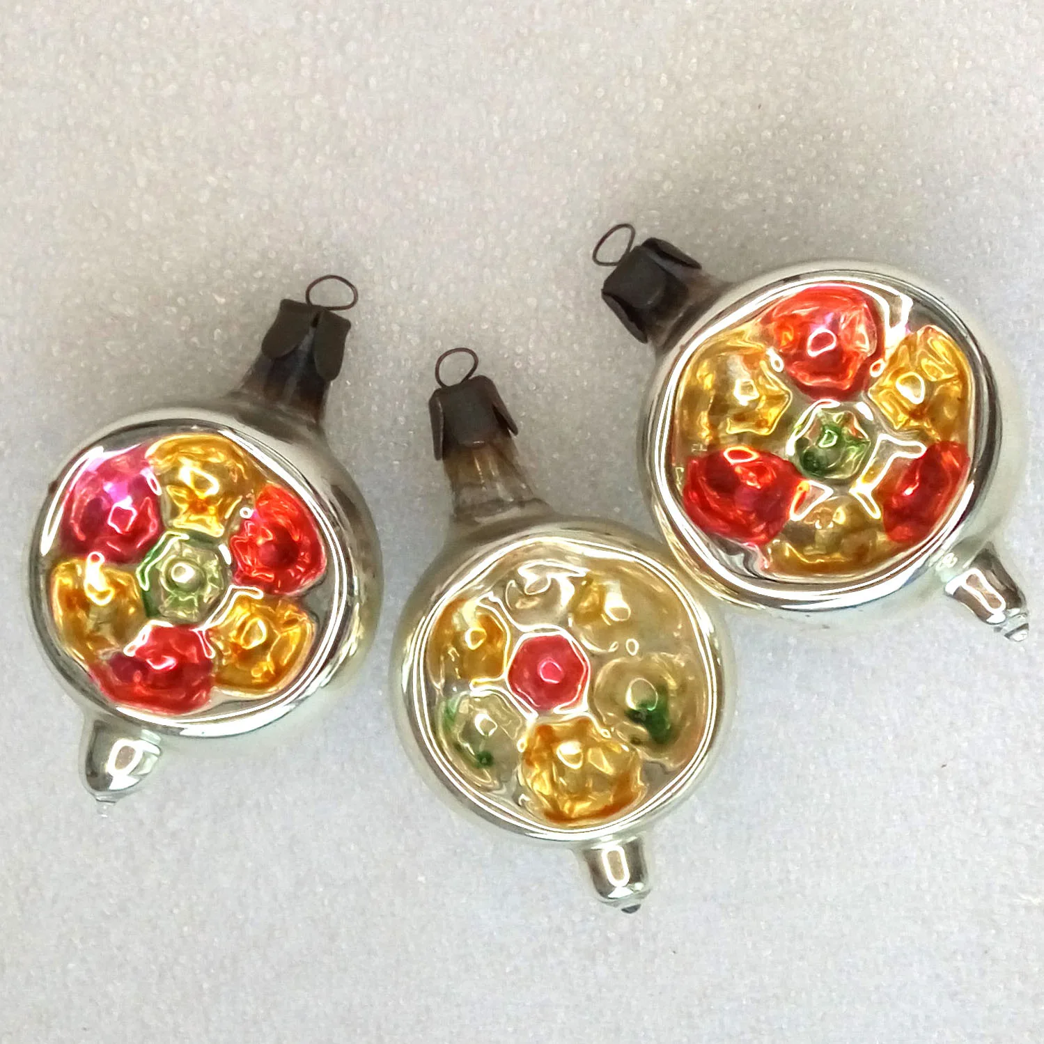 Set of 3 Antique Vintage Glass Christmas Ornaments Lanterns