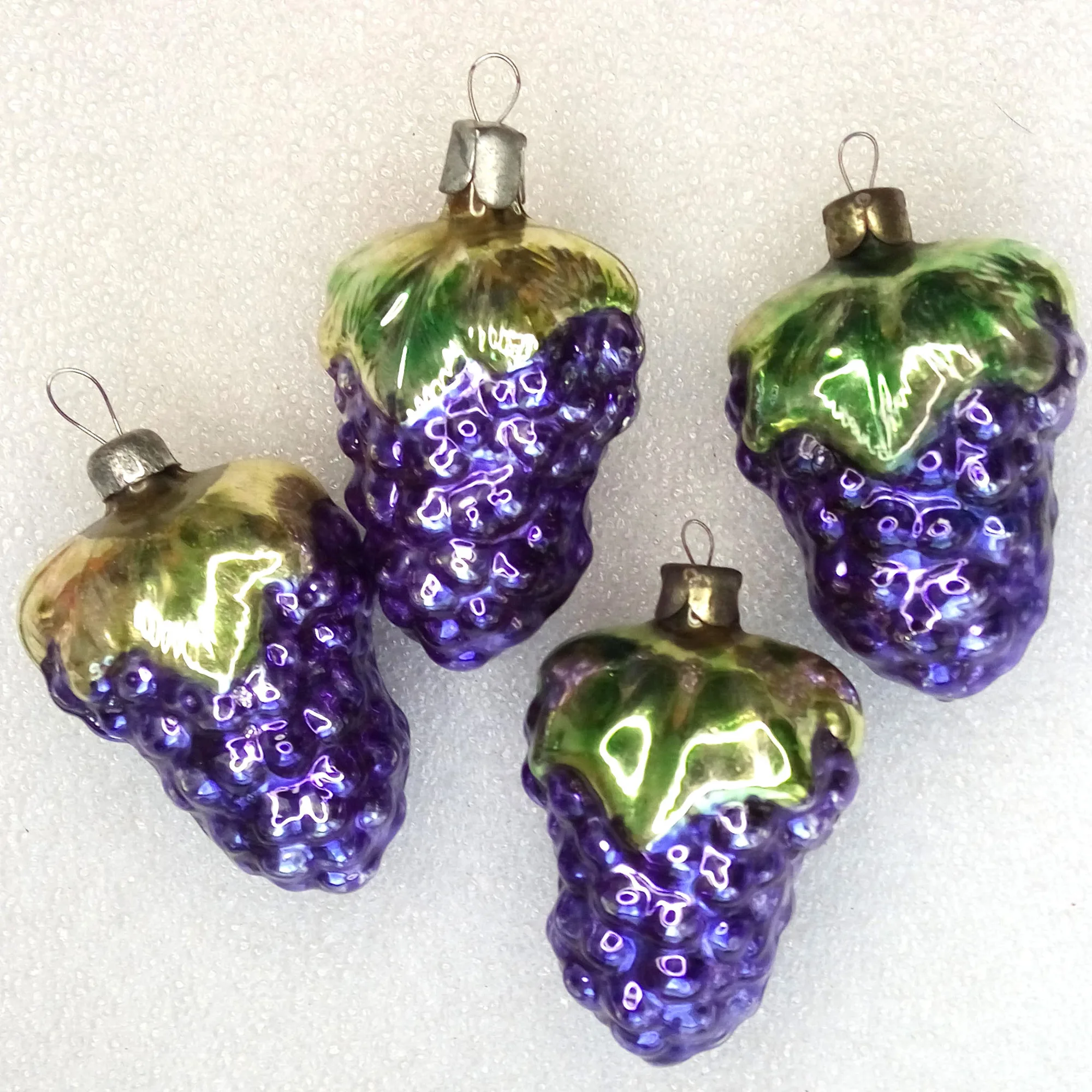 Set of 4 Antique Vintage Glass Christmas Ornaments Grapes