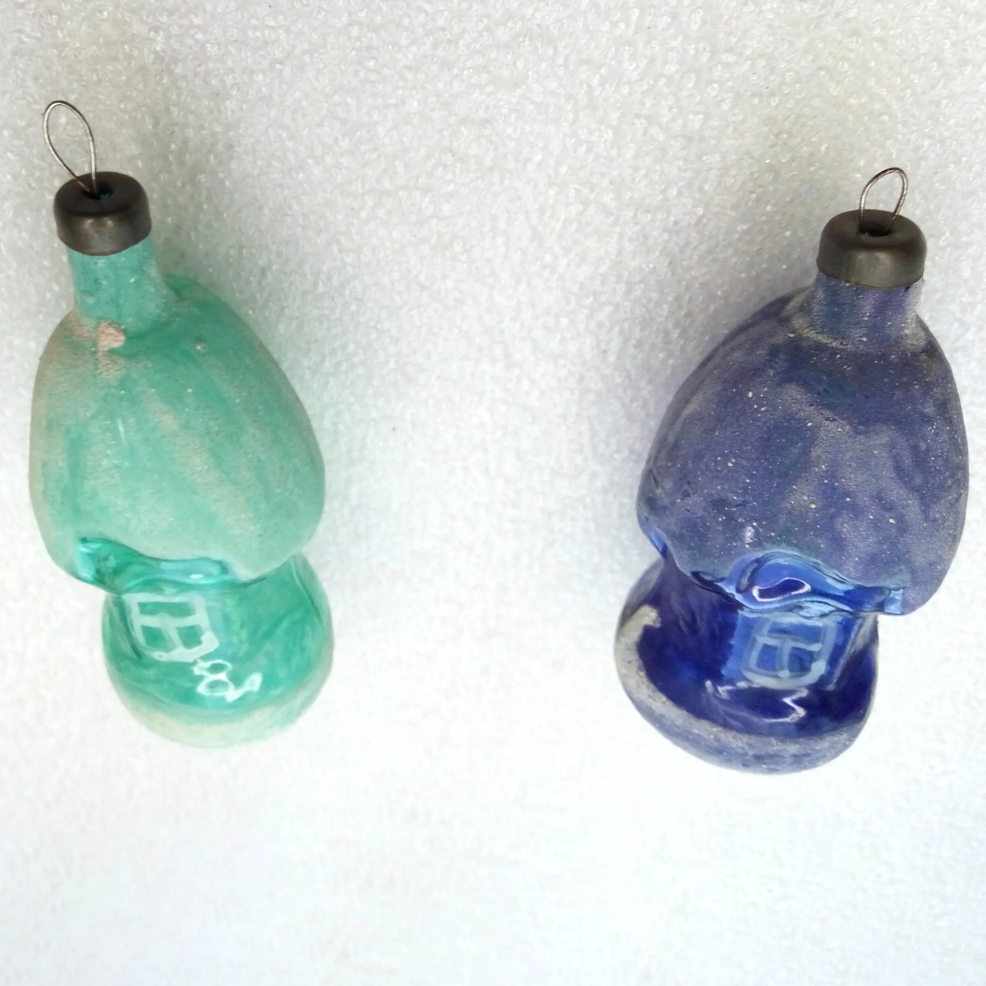 Set of 2 Antique Vintage Glass Christmas Ornaments Houses