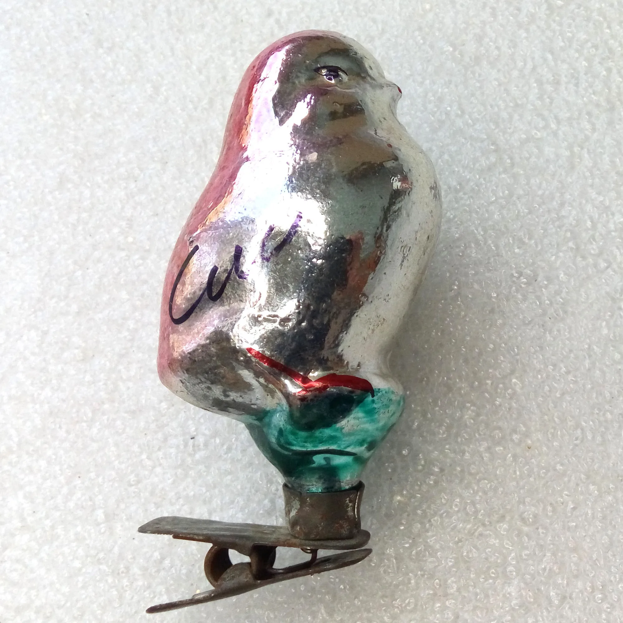Antique Vintage Glass Christmas USSR Ornament Chicken