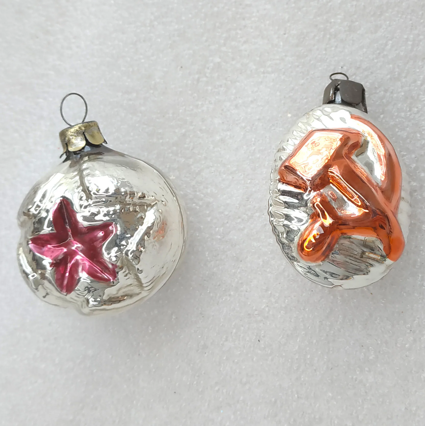 Set of 2 Antique Vintage Glass Christmas Ornament Hammer & Sickle