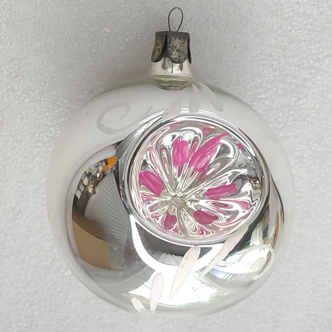 Vintage Silver Glass Christmas Ornament Ball Lantern