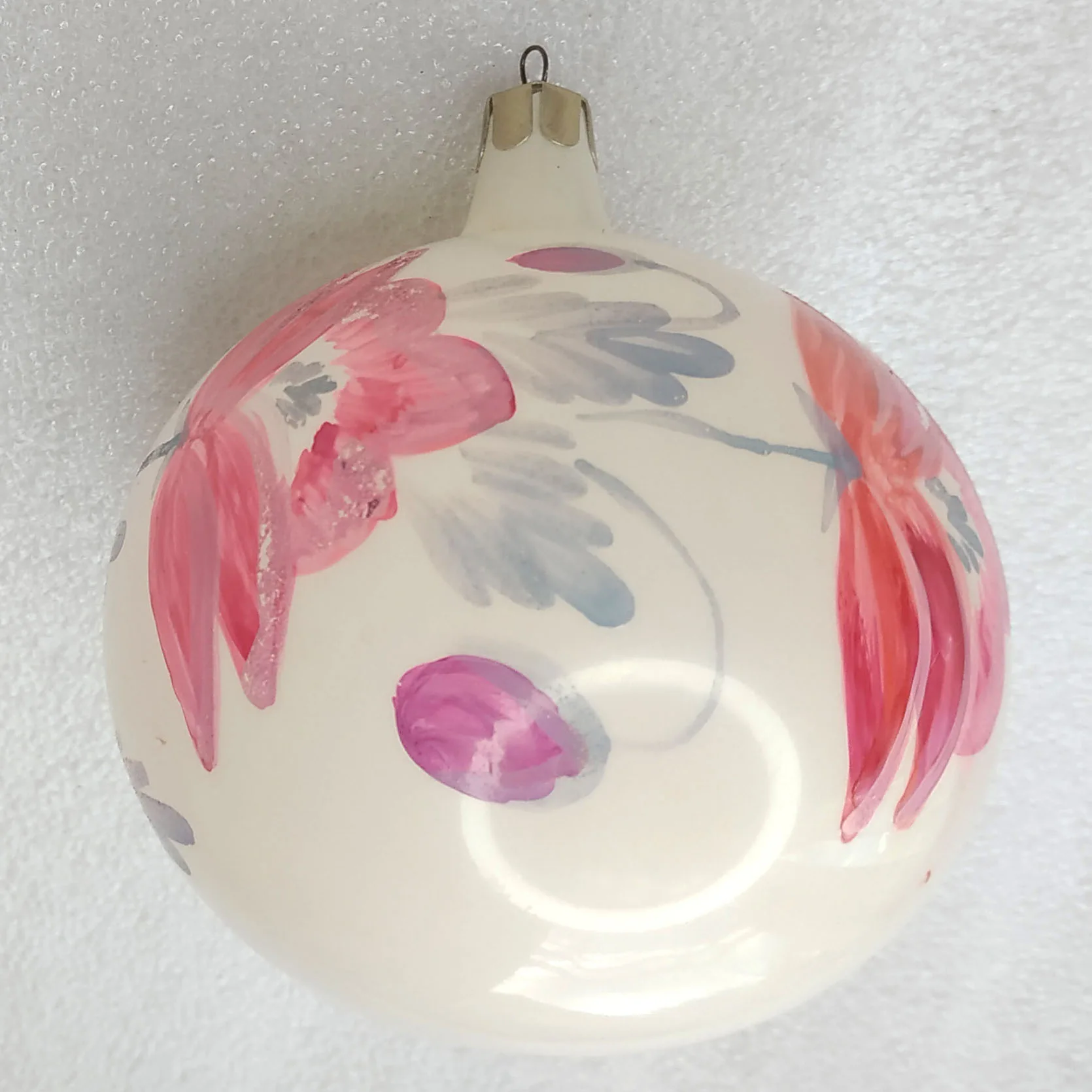 Vintage Glass Christmas Ornament Big Ball with Flowers