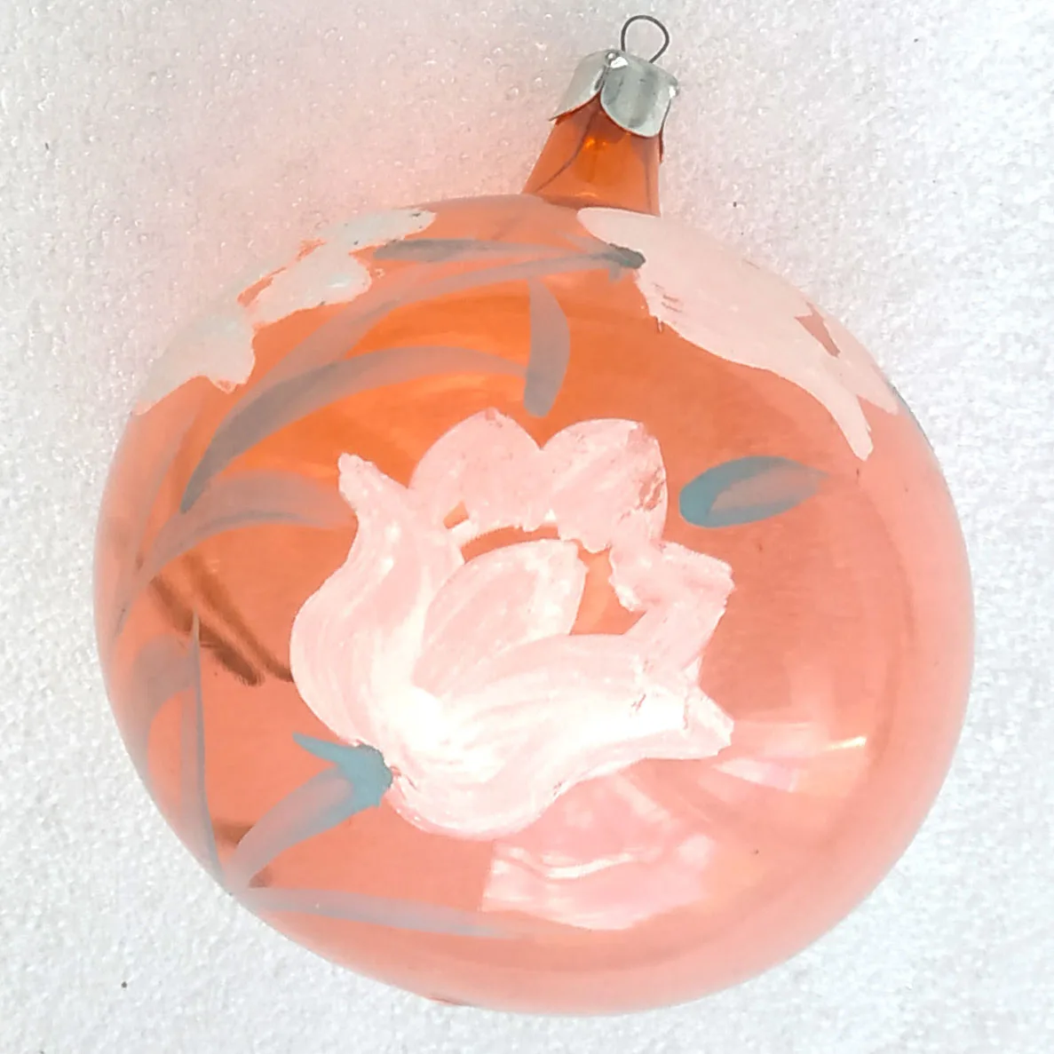 Vintage Glass Large Christmas Tree Ornament Decor Ball **Tulip** Pink Flowers