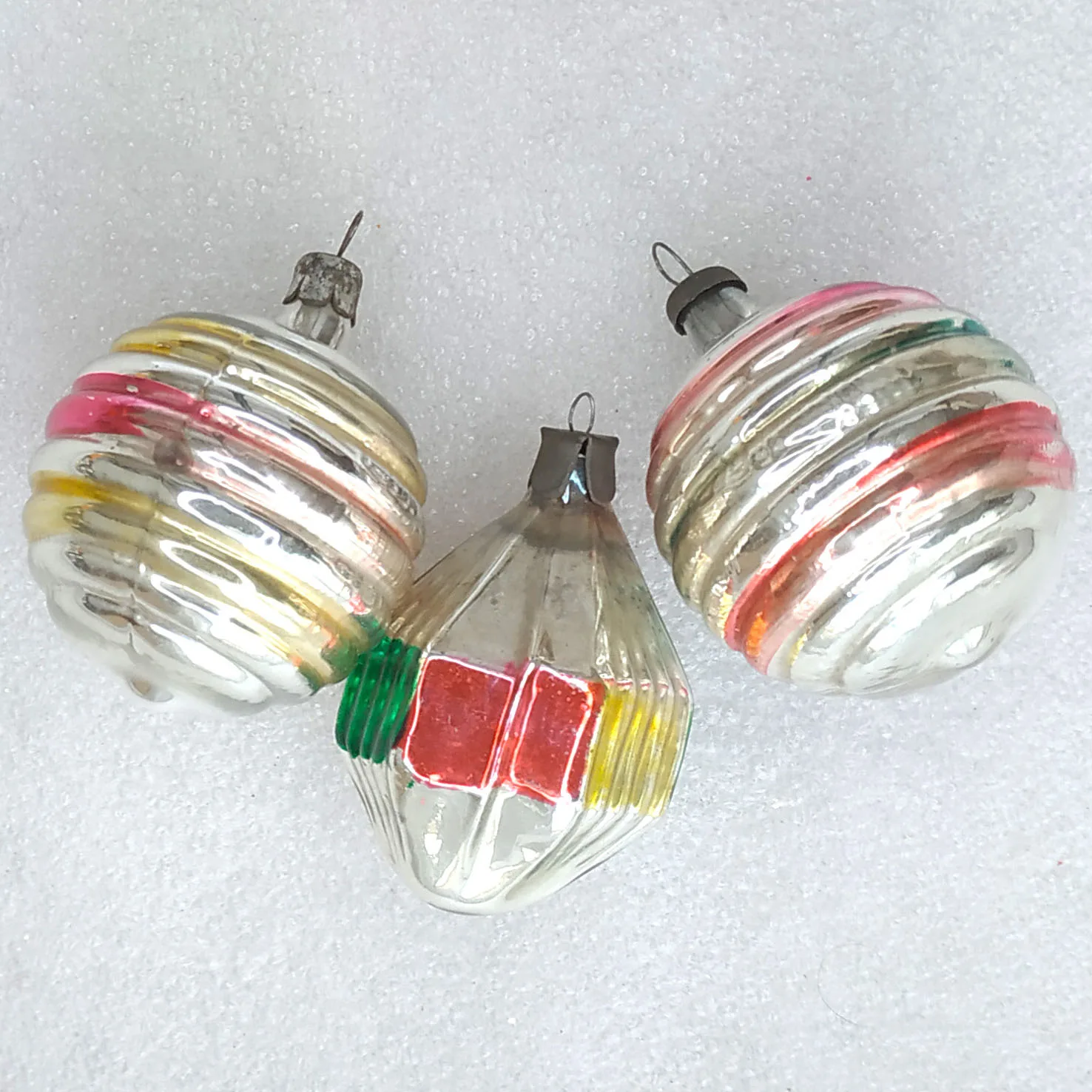 Set of 3 Antique Vintage Glass Christmas USSR Ornaments Old