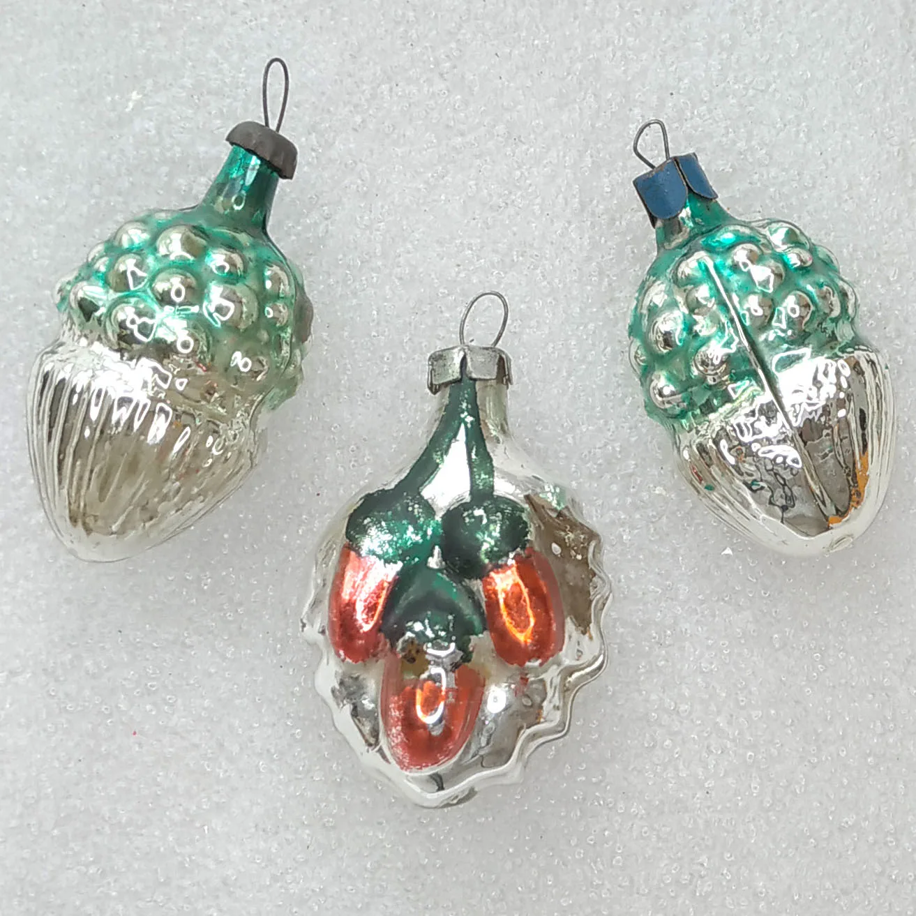 Set of 3 Antique Vintage Glass Christmas USSR Ornament Acorns