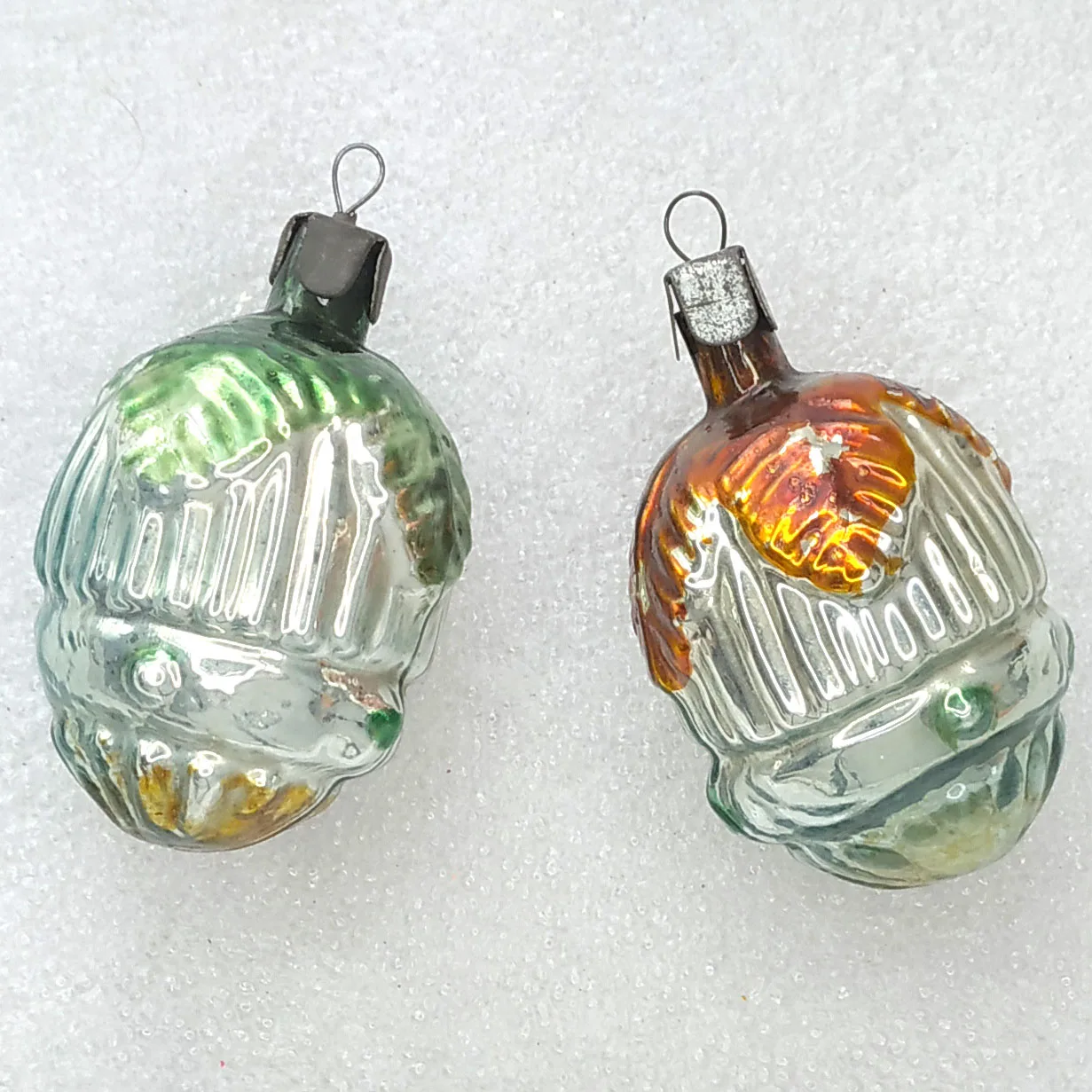 Set of 2 Antique Vintage Glass Christmas USSR Ornament Acorns