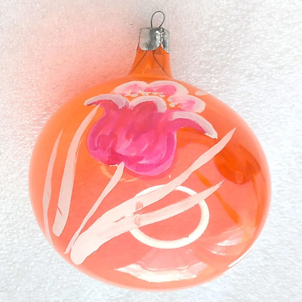 Vintage Glass Christmas Ornament Big Ball with Flowers