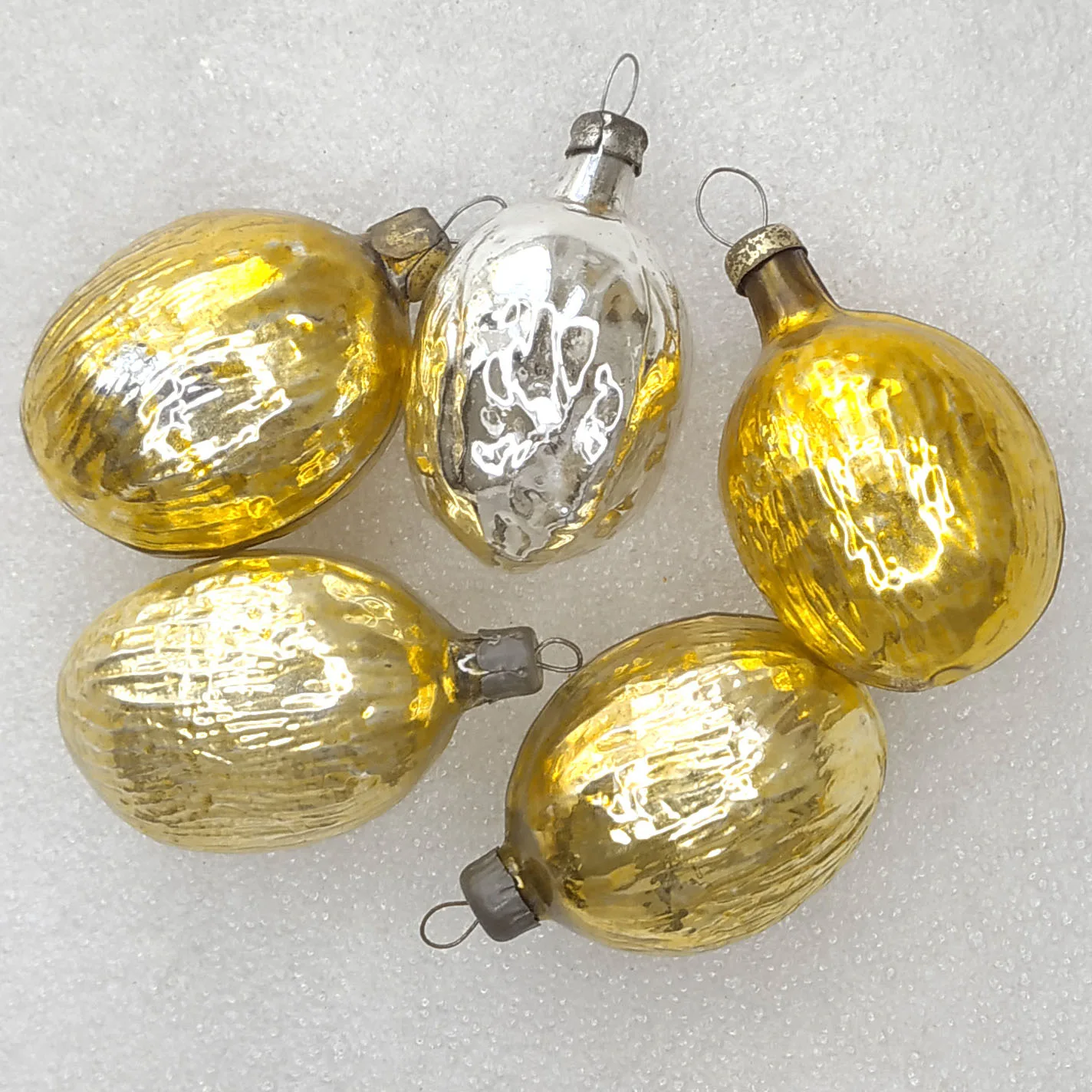 Set of 5 Old Antique Vintage Glass Christmas Ornaments Nuts