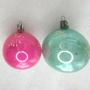 Set of 2 Antique Vintage Glass Christmas Ornament Old Balls