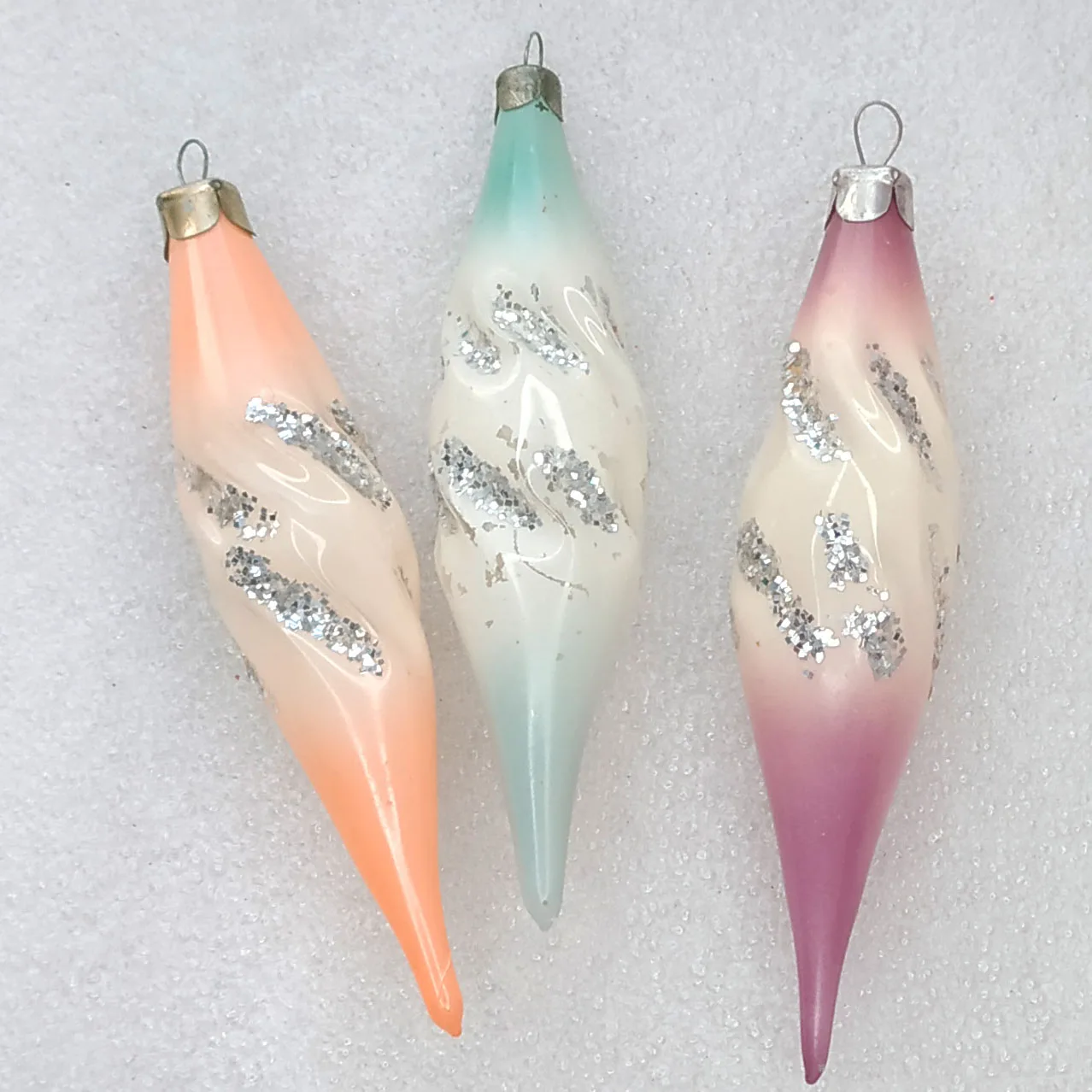 Set of 3 Antique Vintage Glass Christmas Ornament Old Icicles