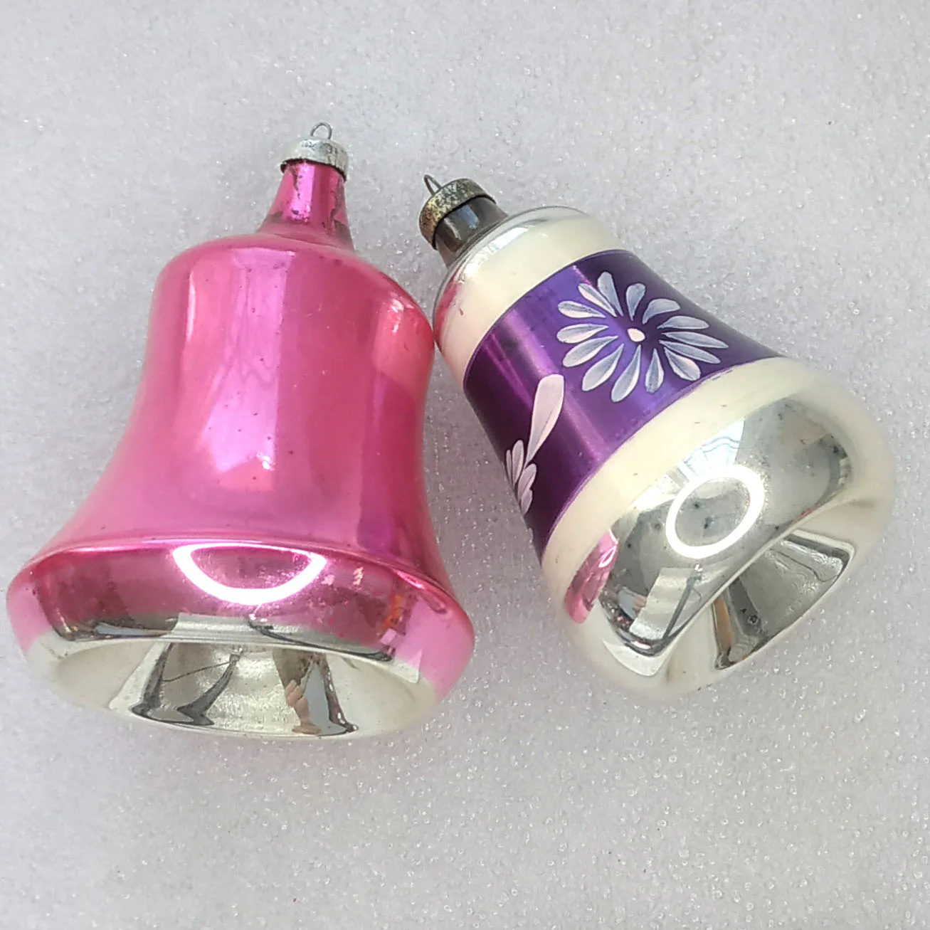 Set of 2 Antique Vintage Glass Christmas Ornament Old Bells