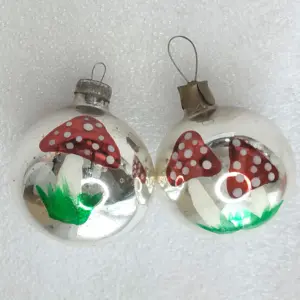 Set of 2 Vintage Mercury Glass USSR Christmas Ornament Tree Antique Decor Mushroom