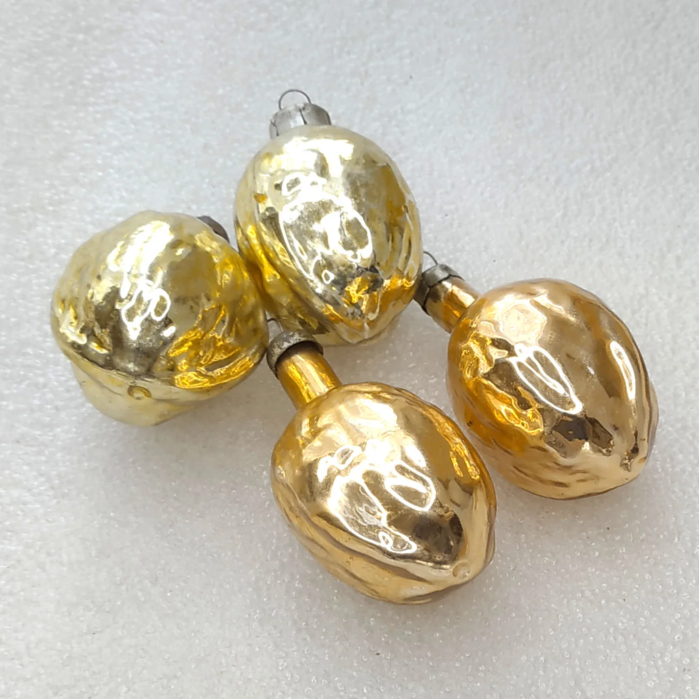 Set of 4 Antique Vintage Glass USSR Christmas Ornament Walnut