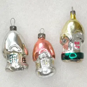 Set of 3 Antique Vintage Glass USSR Christmas Ornament Houses