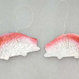 Set of 2 Antique Vintage Cardboard Christmas Ornaments Hedgehogs