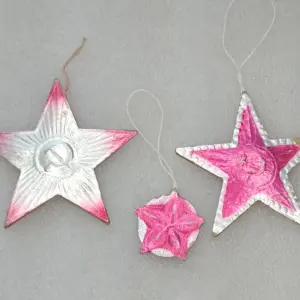 Set of 3 Antique Vintage Cardboard Christmas Ornaments USSR Red Stars