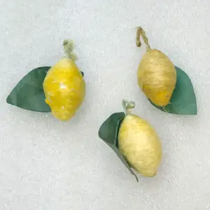 Set of 3 Antique Vintage Spun Cotton Christmas Ornament Fi- Lemons