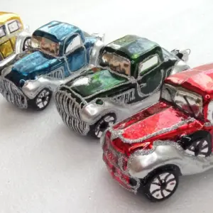 New Ukrainian Glass Christmas Ornaments Old Autos Set
