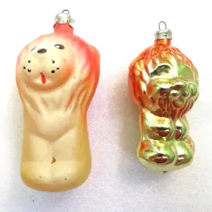 Set of 2 Vintage USSR Glass Christmas Ornament Decor Lion Animal Figure Collectible Toy