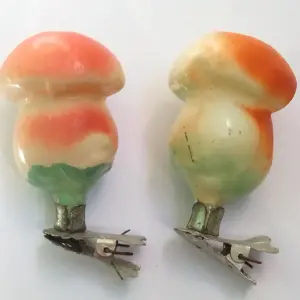 Set of 2 Vintage USSR Glass Christmas Ornaments Old Mushrooms