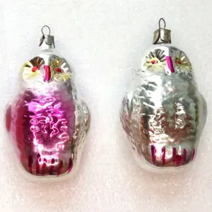 Set of 2 Vintage Glass USSR Christmas Ornaments Old Owl