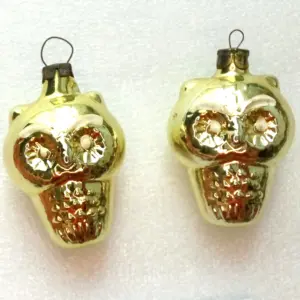 Set of 2 Vintage Glass USSR Christmas Ornaments Old Owl