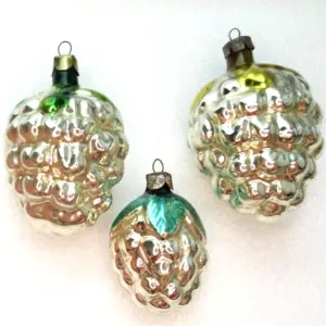 Set of 3 Vintage Glass USSR Christmas Ornaments Grapes