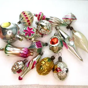 Old set 15 Vintage Ukrainian Glass Christmas Ornaments