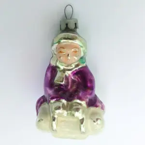 Vintage USSR Glass Christmas Ornament Boy on Sled