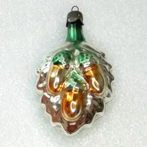 Vintage Ukrainian Glass Christmas Ornament Old Acorns