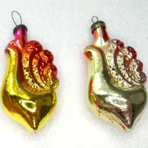 Set of 2 Vintage USSR Glass Christmas Ornaments Peacocks