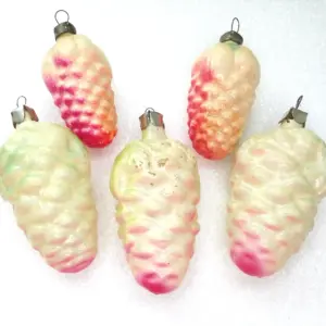 Set of 5 Vintage USSR Glass Christmas Ornaments Pinecoes