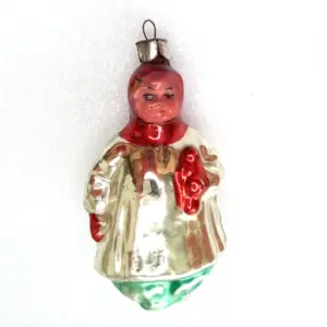 Vintage Ukrainian Glass Christmas Ornament Girl w Toy