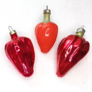 Set of 3 Vintage USSR Glass Christmas Ornaments Paprika