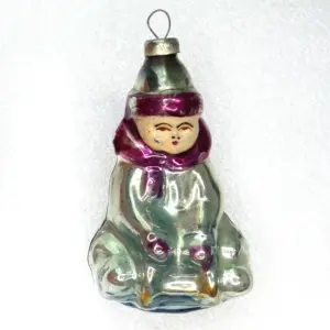 Vintage USSR Glass Christmas Ornament Kid on Sled