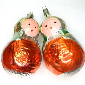 Set of 2 Vintage ANtique Glass USSR Christmas Ornaments Nesting Dollls