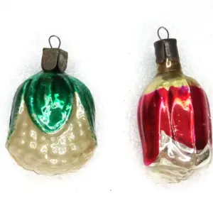 Set of 2 Vintage Glass USSR Christmas Ornaments Flowers