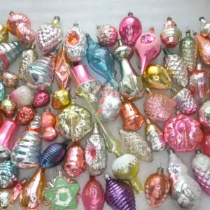 Set of 79 Vintage Silver Glass Christmas USSR Ornaments Antique